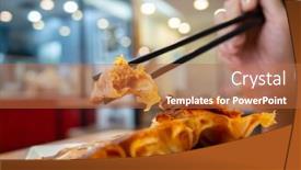  Presentation with dumpling - Colorful PPT theme enhanced with traditional taiwanese snacks of fried dumpling in a restaurant at taiwan backdrop and a red colored foreground