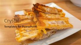  Presentation with dumpling - Audience pleasing presentation consisting of traditional taiwanese snacks of fried dumpling in a restaurant at taiwan backdrop and a gold colored foreground