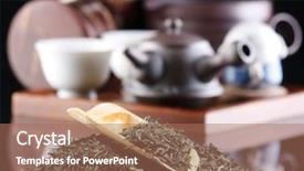  Presentation with tea japan - PPT theme with traditional tea ceremony accessories japan background and a coral colored foreground