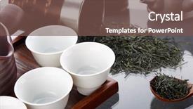  Presentation with traditional japan - Audience pleasing PPT theme consisting of traditional tea ceremony accessories japan backdrop and a violet colored foreground