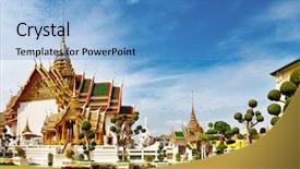  Presentation with thai culture - Audience pleasing presentation theme consisting of traditional thai architecture grand palace backdrop and a teal colored foreground