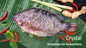  Presentation with lemon grass - Presentation design featuring traditional thai barbecue tilapia fish background and a ocean colored foreground