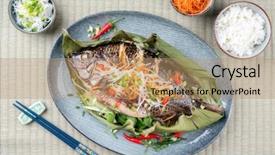  Presentation with thai - Presentation featuring traditional thai barbecue tilapia fish background and a coral colored foreground
