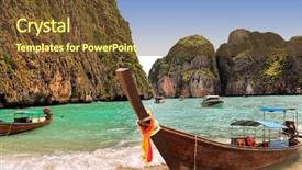  Presentation with alpha phi omega - Slide deck consisting of traditional thai boat on island background and a tawny brown colored foreground