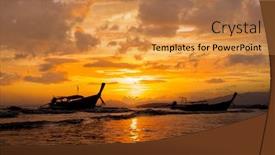  Presentation with krabi - Theme having traditional-thai-boats-at-sunset background and a coral colored foreground