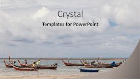  Presentation with clean water - Slide deck consisting of traditional-thai-boats-near background and a light gray colored foreground