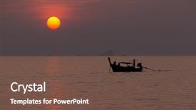  Presentation with sea fishing - PPT layouts having traditional thai fishing boat silhouette background and a tawny brown colored foreground