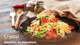  Presentation with papaya - Presentation design featuring traditional-thai-food-papaya-salad background and a tawny brown colored foreground