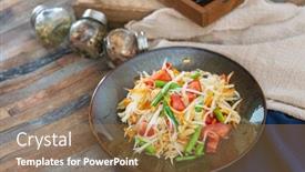  Presentation with green papaya - Slide set featuring traditional-thai-food-papaya-salad background and a coral colored foreground