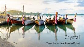  Presentation with fishing boats - Audience pleasing presentation consisting of traditional-thai-long-tail-boats backdrop and a light blue colored foreground