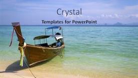  Presentation with krabi - Cool new PPT theme with traditional thai longtail boat landing on sea coast krabi andaman sea thailand backdrop and a light blue colored foreground