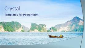  Presentation with motor - Audience pleasing PPT theme consisting of traditional-thai-motor-boat backdrop and a sky blue colored foreground