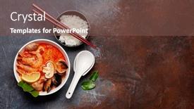  Presentation with milk coconut - PPT theme having traditional-thai-soup-tom-yum background and a tawny brown colored foreground