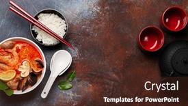  Presentation with milk coconut - Presentation design enhanced with traditional-thai-soup-tom-yum background and a tawny brown colored foreground