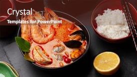  Presentation with milk coconut - Presentation theme featuring traditional-thai-soup-tom-yum background and a tawny brown colored foreground