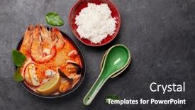  Presentation with milk coconut - Cool new slide set with traditional-thai-soup-tom-yum backdrop and a dark gray colored foreground