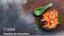  Presentation with milk coconut - Slides consisting of traditional-thai-soup-tom-yum background and a dark gray colored foreground