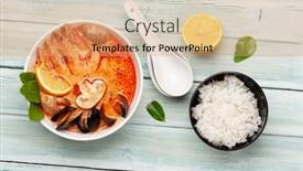  Presentation with milk coconut - Colorful slide deck enhanced with traditional-thai-soup-tom-yum backdrop and a coral colored foreground