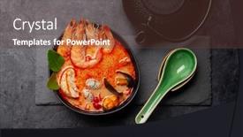  Presentation with teapot - Slide deck having traditional-thai-soup-tom-yum background and a tawny brown colored foreground