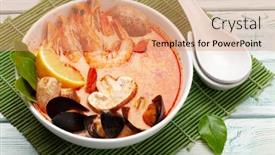  Presentation with milk coconut - Audience pleasing PPT theme consisting of traditional-thai-soup-tom-yum backdrop and a coral colored foreground