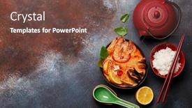  Presentation with milk coconut - Beautiful slide deck featuring traditional-thai-soup-tom-yum backdrop and a tawny brown colored foreground