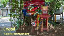  Presentation with spirit - Slides consisting of traditional thai spirit house near background and a tawny brown colored foreground