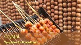  Presentation with thai food - Presentation having traditional thai style grilled meat roll asian street food background and a red colored foreground