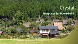 Presentation with traditional japan - Slide set with traditional-thatched-roof-houses background and a tawny brown colored foreground