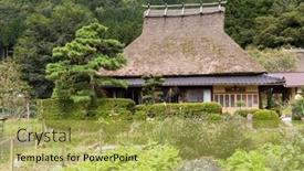  Presentation with traditional japan - Slides having traditional-thatched-roof-houses background and a yellow colored foreground