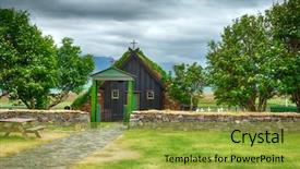  Presentation with iceland - Presentation theme enhanced with traditional turf church in glaumbaer background and a gold colored foreground