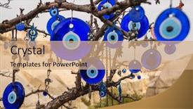  Presentation with evil - Slide deck having traditional turkish amulet evil eye background and a coral colored foreground