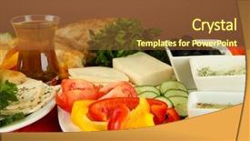  Presentation with turkish - Beautiful slide set featuring traditional turkish breakfast on table on brown background backdrop and a tawny brown colored foreground
