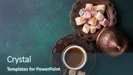  Presentation with green coffee - Slide deck with traditional turkish coffee and turkish background and a ocean colored foreground