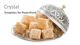  Presentation with turkish - Colorful theme enhanced with traditional turkish delight in vintage plate isolated on white background backdrop and a white colored foreground