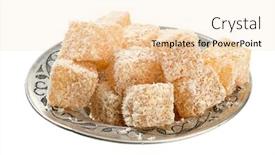  Presentation with turkish - Colorful slide deck enhanced with traditional turkish delight in vintage plate isolated on white background backdrop and a lemonade colored foreground