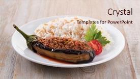  Presentation with turkish - Audience pleasing PPT theme consisting of traditional turkish food stuffed aubergine backdrop and a lemonade colored foreground