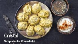  Presentation with turkish - PPT theme consisting of traditional turkish manti with yoghurt background and a dark gray colored foreground