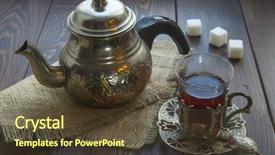 Presentation with glass teapot - Slide deck featuring traditional turkish tea metal teapot background and a  colored foreground