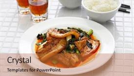  Presentation with cooking chinese noodles - Presentation theme featuring traditional twice cooked pork sichuan background and a red colored foreground