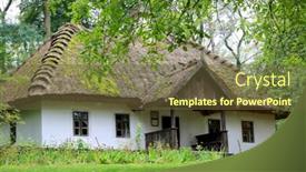  Presentation with green roof - Presentation design featuring traditional-ukrainian-rural-house background and a tawny brown colored foreground