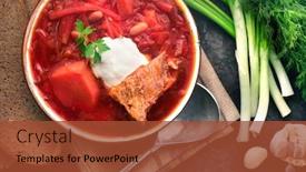  Presentation with red beet root - Cool new slide deck with traditional ukrainian russian borscht with white beans on the bowl plate of red beet root soup borsch on black rustick table beetroot soup top view traditional ukraine food cuisine backdrop and a red colored foreground