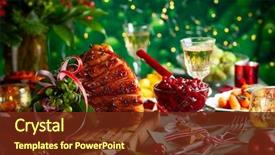  Presentation with sparkling wine - Colorful slide deck enhanced with traditional vegetables dishes for christmas backdrop and a tawny brown colored foreground