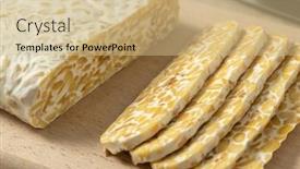  Presentation with cutting board - Presentation theme with traditional-vegetarian-tempeh-sliced background and a coral colored foreground