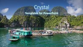  Presentation with vietnam - PPT layouts having traditional vietnamese boats and floating village among beautiful limestone rocks of lan ha bay the southern edge of ha long bay vietnam background and a ocean colored foreground