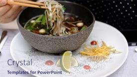  Presentation with traditional vietnamese soup pho - Presentation design having traditional-vietnamese-pho-bo-soup background and a sky blue colored foreground