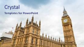  Presentation with traditional kingdom - Presentation theme featuring traditional view of big ben in london united kingdom background and a sky blue colored foreground