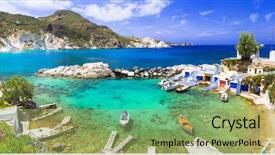  Presentation with fishing - PPT layouts consisting of traditional village mandrakia beautiful island background and a mint green colored foreground