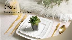  Presentation with dinner invitation - PPT theme having traditional wedding invitation - table served with succulents background and a mint green colored foreground