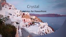  Presentation with santorini - Slide deck having traditional-white-architecture-over background and a light blue colored foreground
