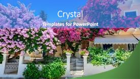  Presentation with white house - Presentation with traditional-white-house-with-flowerpots background and a teal colored foreground